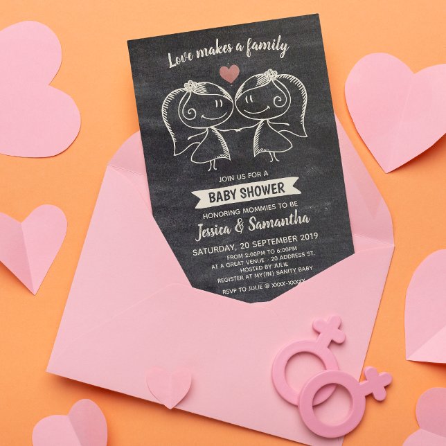 Invitación El amor de Chalkboard hace Baby Shower a una famil (Designed for proud moms to be, this modern invitation will set the mood for your baby shower.)