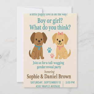 Invitación El amor de los cachorros género revela la invitaci
