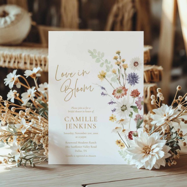 Invitación El amor del Boho florido silvestre en la ducha de  (Wildflower Love in bloom bridal shower invitation)