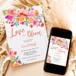 Invitación El amor del Boho naranja está en la flor ducha de<br><div class="desc">El amor de Boho naranja está en la flor invitación a la ducha de novias florales con naranja pintado a mano, flores rosas y amarillas, ilustracion acuarela con un moderno y elegante guion que dice que el amor está en flor, con vegetación bohemia. Perfecto para el Sping, verano al aire...</div>