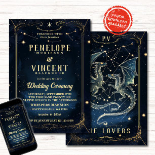 Invitación El amor del dragón escrito en las estrellas Taro