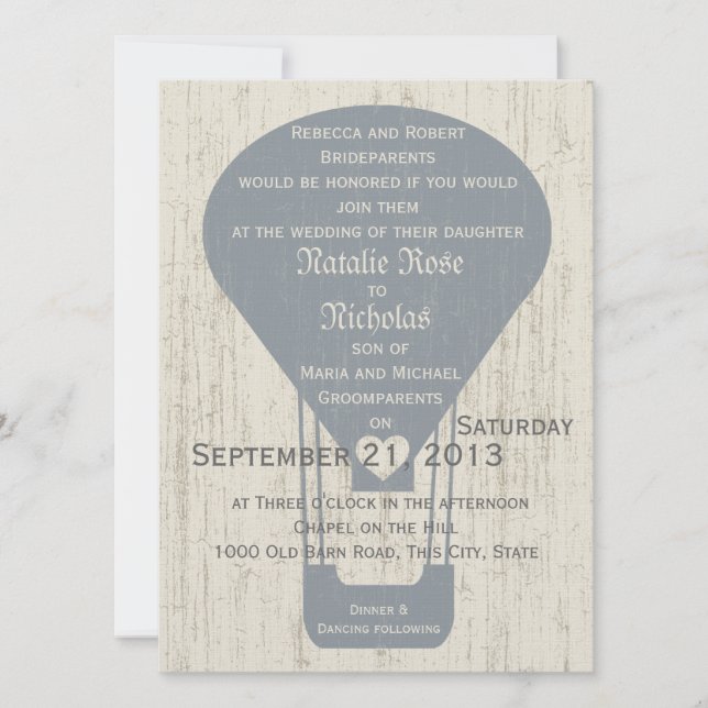 Invitación El amor en el Boda de los globos de aire (Anverso)