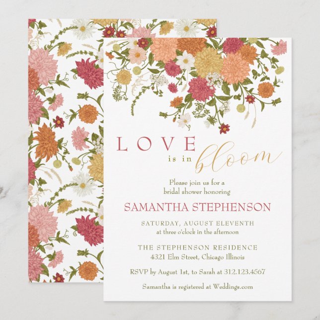 Invitación El amor en la ducha de novias florales de Bloom Sp (Anverso / Reverso)