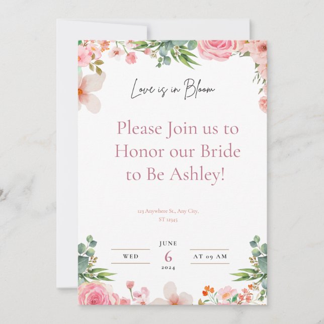 Invitación El amor en la flor de la novia (Anverso)
