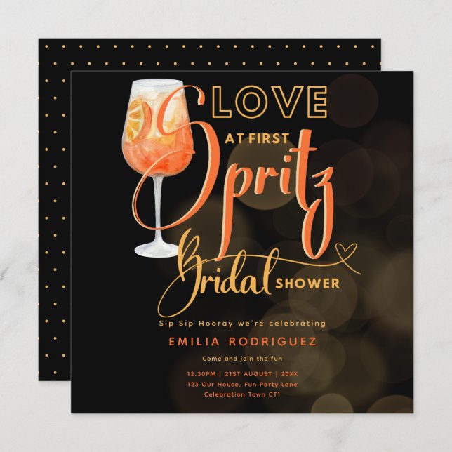 Invitación El amor en la primera ducha de Naranja moderna SPR (Anverso / Reverso)