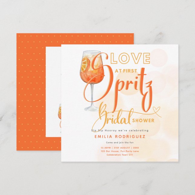 Invitación El amor en la primera ducha de Naranja moderna SPR (Anverso / Reverso)