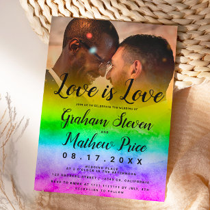 Invitación El amor es amor acuarela, foto de arcoiris boda ga
