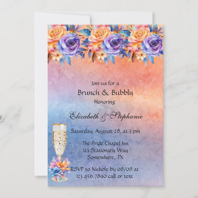 Invitación El amor es amor, arcoiris, brunch y burbuja (Anverso)