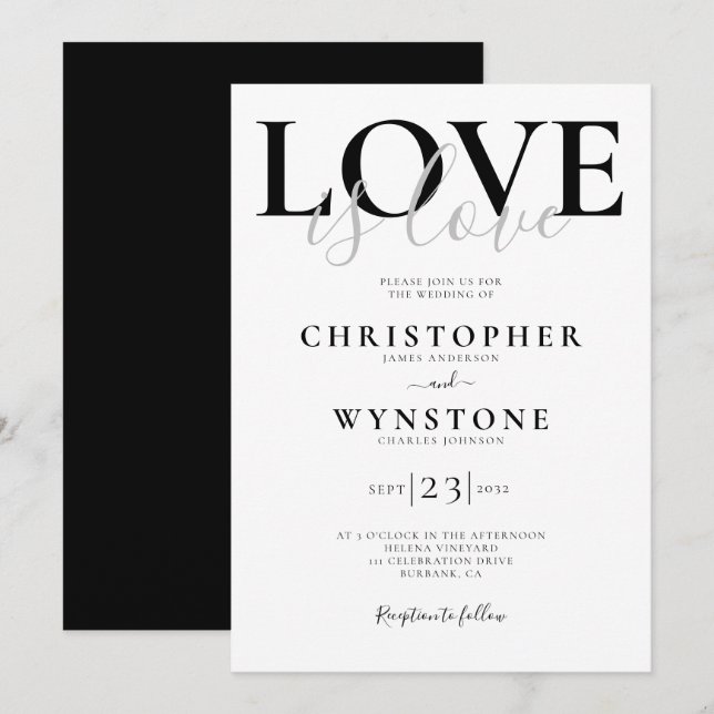 Invitación El amor es amor Boda gay (Anverso / Reverso)