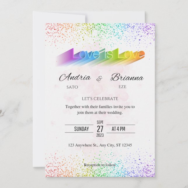 Invitación El amor es amor boda gay arcoiris (Anverso)