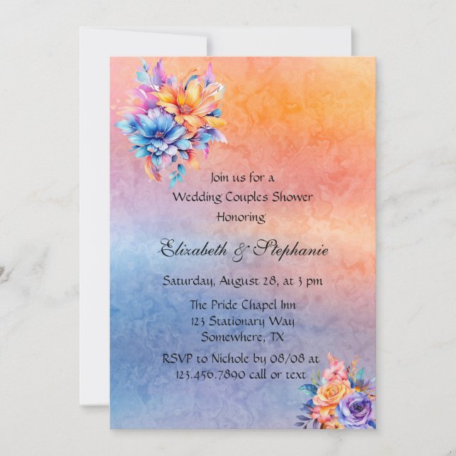 Invitación El amor es amor floral arcoiris Boda ducha de pare (Anverso)