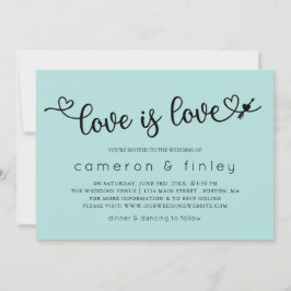 Invitación El amor es amor, gay turquesa o Boda lesbiana