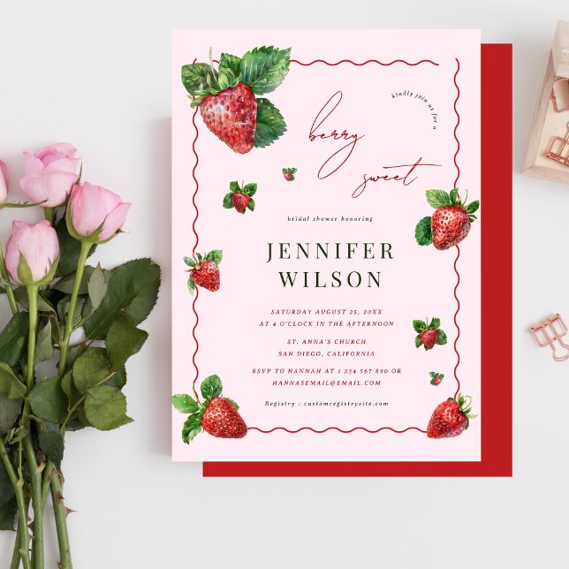 Invitación El amor es Berry Sweet Pink Strawberry Bridal Show (Subido por el creador)