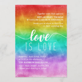 Invitación El amor es boda gay de la acuarela del arco iris