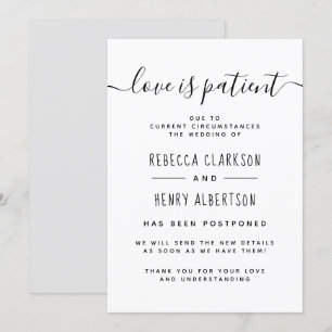 Invitación El amor es Boda pospuesto manuscrito del paciente