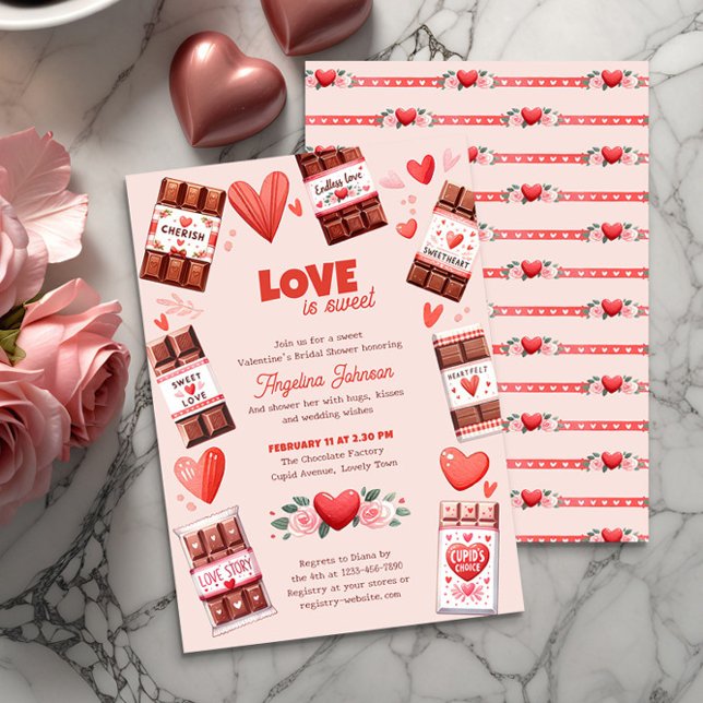 Invitación El amor es chocolate dulce y ducha nupcial (Bridal Shower invitation from the Valentines Bridal Shower Invitation collection by Darling & May)