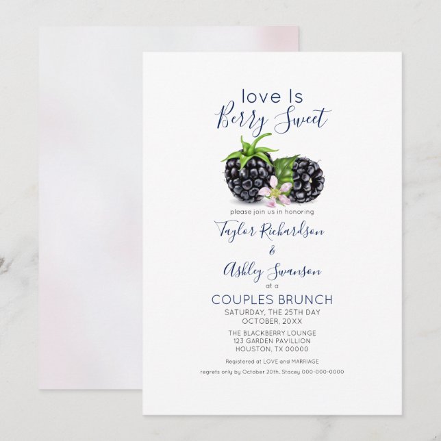 Invitación El amor es dulce Blackberry Brunch Boda (Anverso / Reverso)