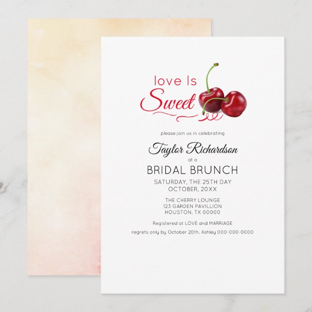 Invitación El amor es dulce Boda de Brunch de cerezo (Anverso / Reverso)