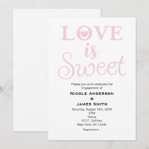 Invitación EL AMOR ES DULCE Compromiso moderno rosa y blanco