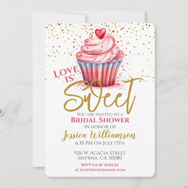 Invitación El amor es dulce ducha de novia compromiso pastel (Anverso)