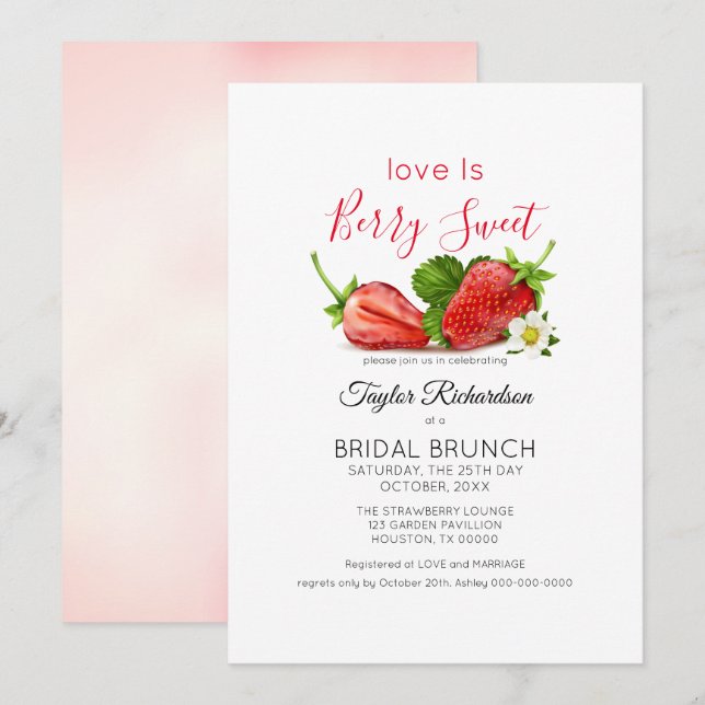 Invitación El amor es dulce fresa Boda brunch (Anverso / Reverso)