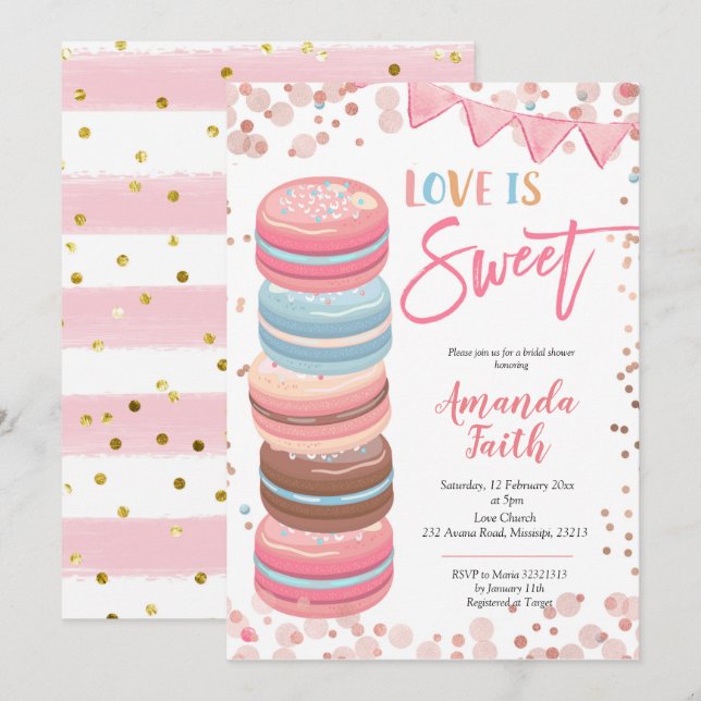 Invitación El amor es dulce Macaroon Bridal Shower (Anverso / Reverso)