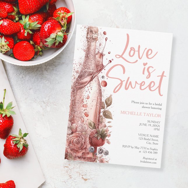 Invitación El amor es dulce verano Champagne Fresas (Subido por el creador)