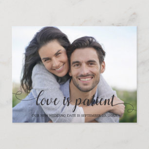 Invitación El amor es el paciente nueva fecha Boda