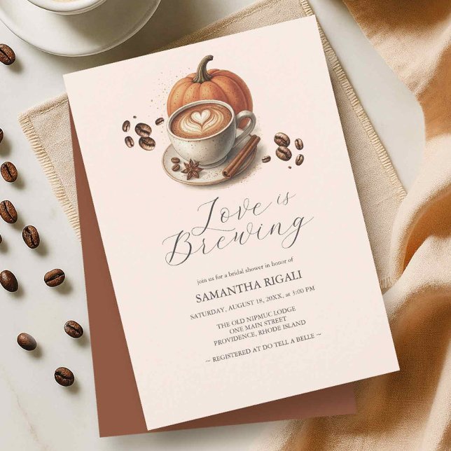Invitación El amor es la elaboración de calabaza de especias  (Love is brewing bridal shower pumpkin and spice invitations)