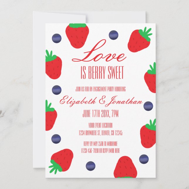 Invitación El amor es la fiesta de compromiso de fruta dulce  (Anverso)