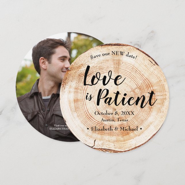 Invitación El amor es la paciente postergación del boda Wood  (Anverso / Reverso)