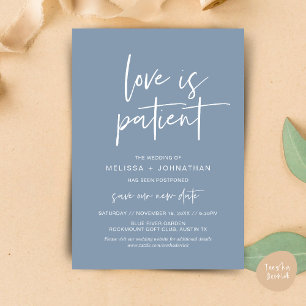 Invitación El amor es paciente, cambiar nueva fecha de Boda