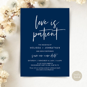 Invitación El amor es paciente, cambiar nueva fecha de Boda