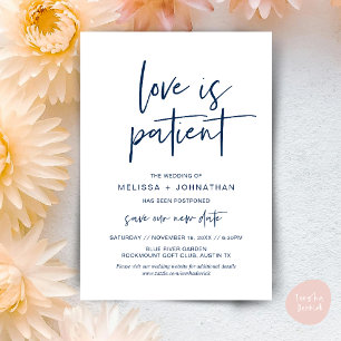 Invitación El amor es paciente, cambiar nueva fecha de Boda