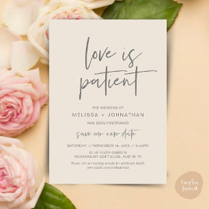 Invitación El amor es paciente, cambiar nueva fecha de Boda