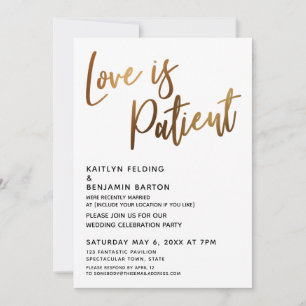 Invitación El amor es paciente Oro Caligrafía Simple Recepció