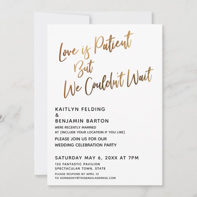 Invitación El amor es paciente pero no pudimos esperar Gold (Anverso)