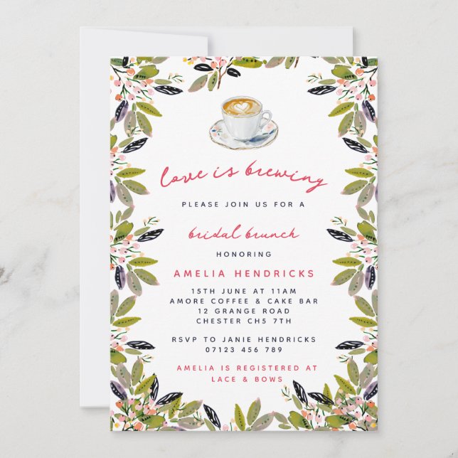 Invitación El amor es preparar café Brunch de novias (Anverso)