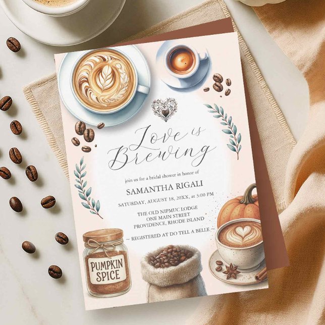 Invitación El amor es preparar café con especias de la ducha  (Fall bridal shower theme pumpkin spice invitations)