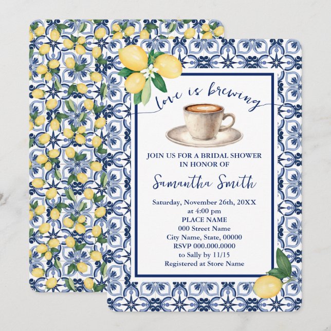 Invitación El amor es preparar café de ducha de novia mediter (Anverso / Reverso)