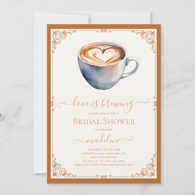 Invitación El amor es preparar café, ducha de novia (Anverso)