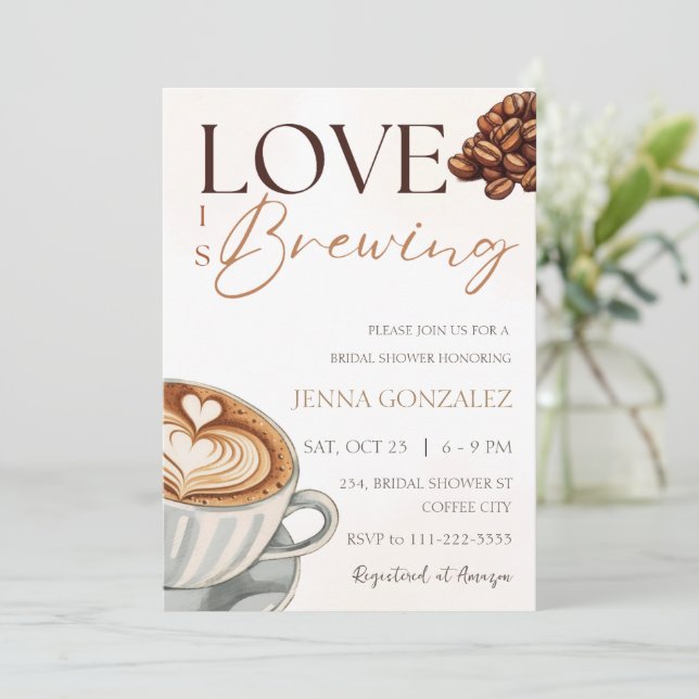 Invitación El amor es preparar café, ducha de pareja de novia (Anverso de pie)