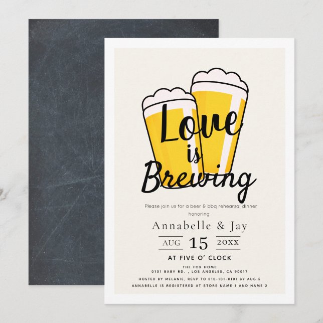 Invitación El amor es preparar cerveza BBQ Ensayo de cena (Anverso / Reverso)