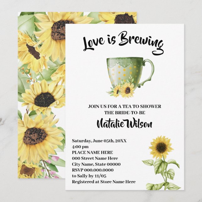 Invitación El amor es preparar Sunflowers Tea Bridal Shower I (Anverso / Reverso)