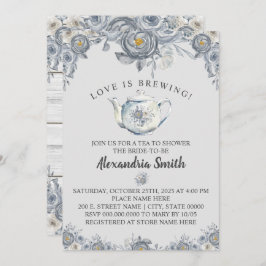 Invitación El amor es preparar té ducha de novia gris floral
