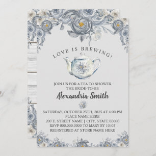 Invitación El amor es preparar té ducha de novia gris floral