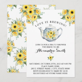 Invitación El amor es preparar té para las novias con girasol