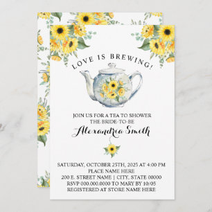 Invitación El amor es preparar té para las novias con girasol