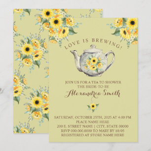 Invitación El amor es preparar té para las novias con girasol