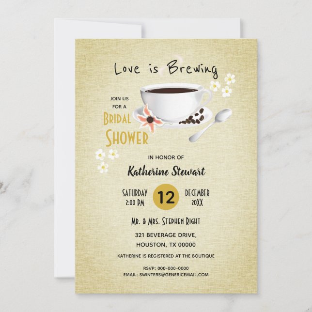 Invitación El amor es preparar una novia de café (Anverso)